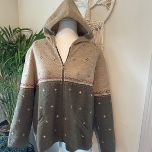 Festival, Hippie, Wool zip up hoodie sweater, size large. Woolrich